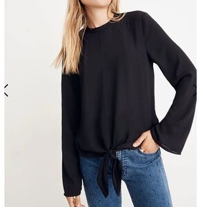 Madewell Bell Sleeve Tie Top Women’s XXS in Black NWOT